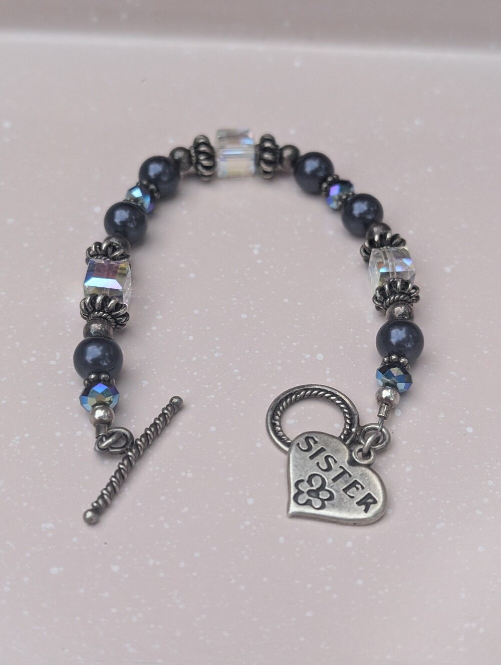 Sister Charm Bracelet Crystal Beaded Bracelet 925 SJC